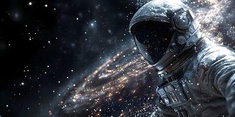 Astronaut in Deep Space Determined Wonder amidst Stars and Galaxies - obrazy, fototapety, plakaty