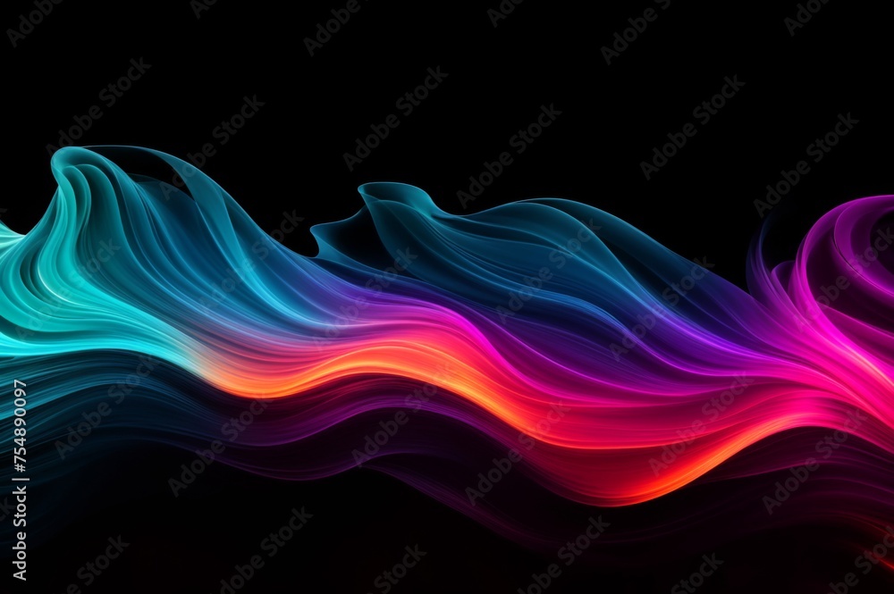 Poster captivating abstract color waves gracefully moving on a dark canvas