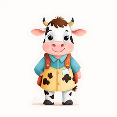 Amazing Cow ready for school illustration for story books
