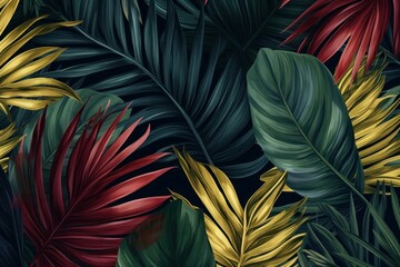 Lush Palm leaves tropical plants. Tropic plant. Generate Ai