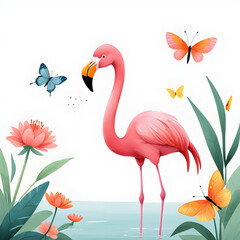 Amazing Flamingo watching a Butterfly for kids story books