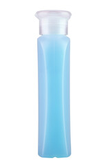 Shampoo in a plastic bottle isolated on a white background. Cosmetic products. File contains clipping path.