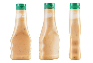 Set of three bottles of cream sauce. Isolated on white background.