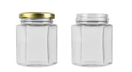 Empty jar isolated on white background. Jar for conservation. File contains clipping path.