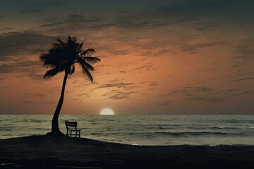Majestic Single palm tree on uninhabited island. Paradise azure beach with exotic coconut tree. Generate ai