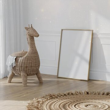 video frame mockup in kids room interior, motion frame mockup, nursery interior