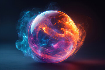 Glowing sphere with fire and smoke