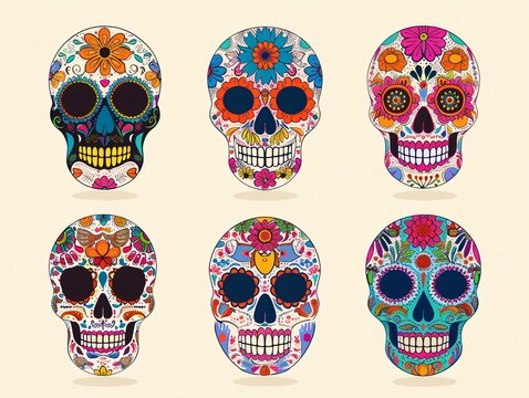 Skeleton Skulls with Flower Decorations A Celebration of DÃ­a de los Muertos Generative AI