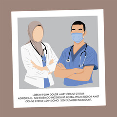 Vector Male And Female doctor with a stethoscope, or blue background. A doctor in a medical uniform. Family doctor. Medical worker, paramedic. and banner of National Doctors Day.