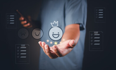 User give rating service experience checkbox online application, client review satisfaction feedback survey questionnaire concept, Customer can checklist evaluate quality service leading