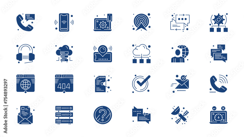 Poster network and communication icons with flat vector