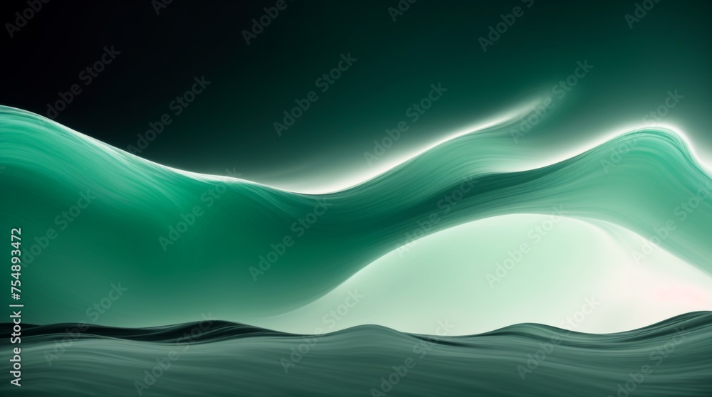 Poster deep green waves synchronized on dark background