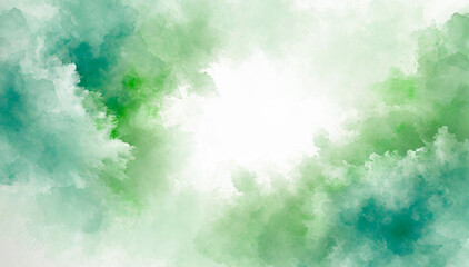 Fototapeta na wymiar Zielone tło akwarela. Białe puste miejsce