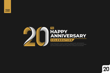 20th happy anniversary celebration with gold and silver on white background.