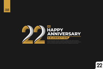 22nd happy anniversary celebration with gold and silver on white background.