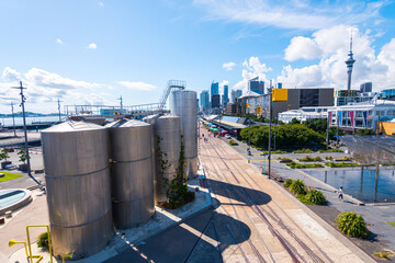 views of auckland harbour and skyline at background