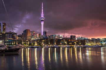 views of auckland harbour and skyline at background