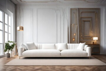 modern living room with white sofa set - obrazy, fototapety, plakaty