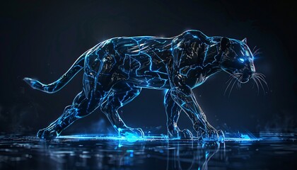 Glowing Panther A Blue-Light Showcase of the Feline's Fierce Beauty Generative AI