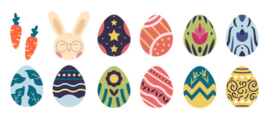 Set of Icon Happy Easter. Easter eggs. Set of vector illustrations. Colored Easter eggs.