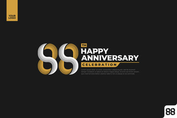 88th happy anniversary celebration with gold and silver on white background.