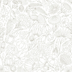 Floral doodle seamless pattern with wild flowers
