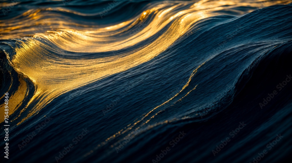 Poster elegant azure and golden ripples with a lavish glossy and gleaming surface