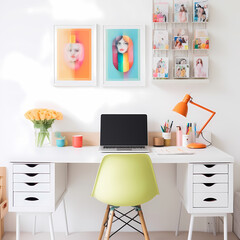 Minimalistic workspace with pops of color.