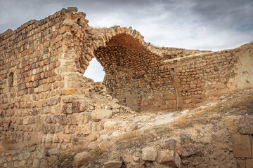 Preserved ruins of medieval Kerak Castle.in Jordan.  Horizontally. 