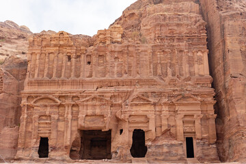 View of the the Palace Tomb,  Nabataean tomb in the Petra archaeological site . Jordan.