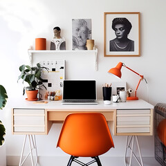 Minimalistic workspace with pops of color.