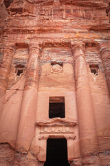 Entrance to  Urn Tomb of Royal Tombs in archaeological site Petra in Jordan.