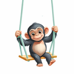 Cartoon monkey swinging on a swing isolated on white background illustration for children