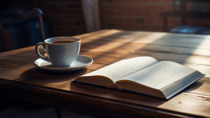 Cup of coffee and book in the morning