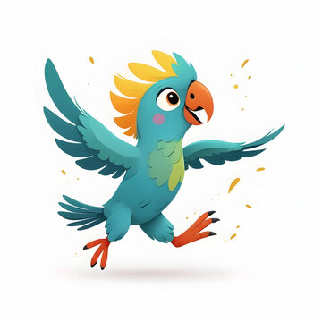 Cartoon Parrot Jumping with joy for kids story books