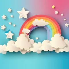 Poster rainbow in the sky, prompt a paper rainbow. Clouds and rainbow. © Юлия Касаткина