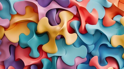 3D Tessellation of Abstract Shapes in Vibrant Pastel Colors Symbolizing Interconnectedness