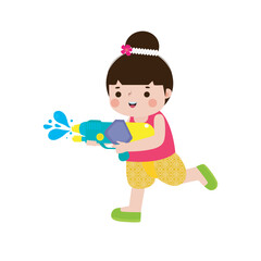 Songkran festival kid thai Traditional enjoy splashing water Thailand New Year Day Vector Illustration template Thailand concept on white background
