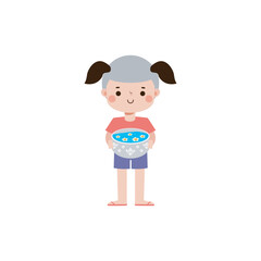 Songkran festival kids thai Traditional holding bowl splashing water Thailand Traditional Happy thai new year Vector Illustration flat style travel concept on white background