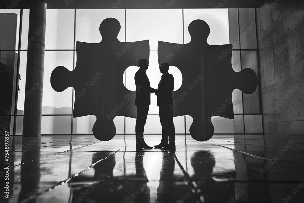 Poster teamwork of partners that work together as integration and startup concept. generative ai