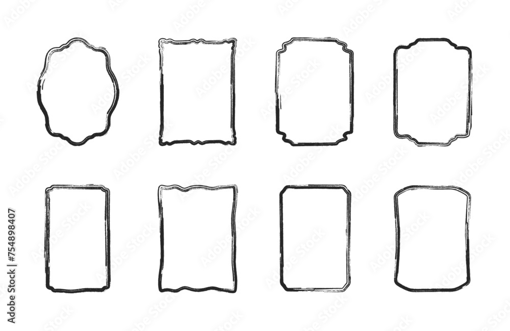 Poster hand-drawn doodle wave scalloped edge frames. set of the vector curved text boxes isolated on a whit