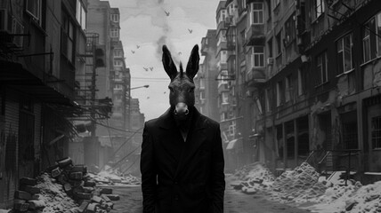 The man In black has a donkey's head - 754898475