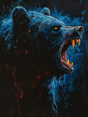 Howl at the Moon A Blue Bear's Ferocious Roar Generative AI