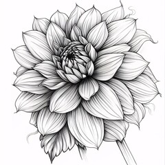 Flower Power A Black and White Drawing of a Flower Generative AI - obrazy, fototapety, plakaty