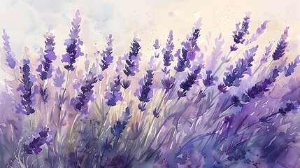 Watercolor Lavender Fields A Tranquil Elegance of Purple Blooms