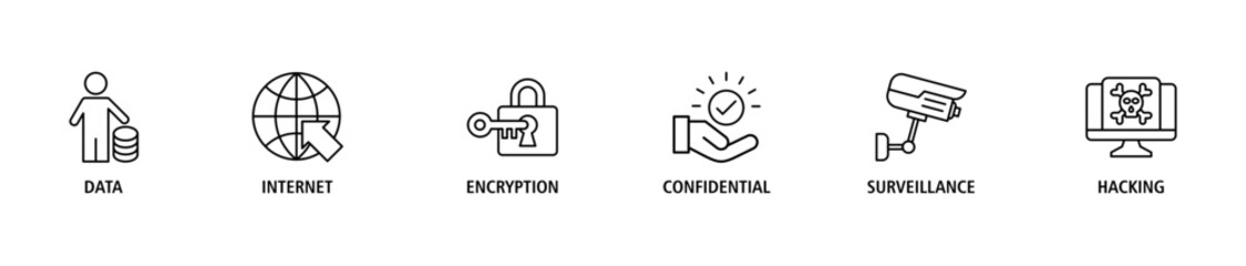 Privacy banner web icon set vector illustration concept with icon of data, internet, encryption, confidential, surveillance and hacking