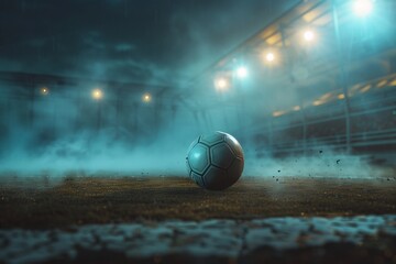 Close up of a soccer ball at the football stadium. Generative AI