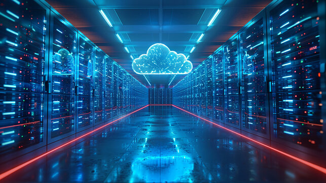 room with cables and servers, Cloud computing, technologies of internet, computer technologies, AI