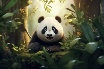 Picturesque Panda mockup background. Bear fauna. Generate Ai
