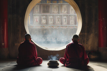 two monks praying - obrazy, fototapety, plakaty